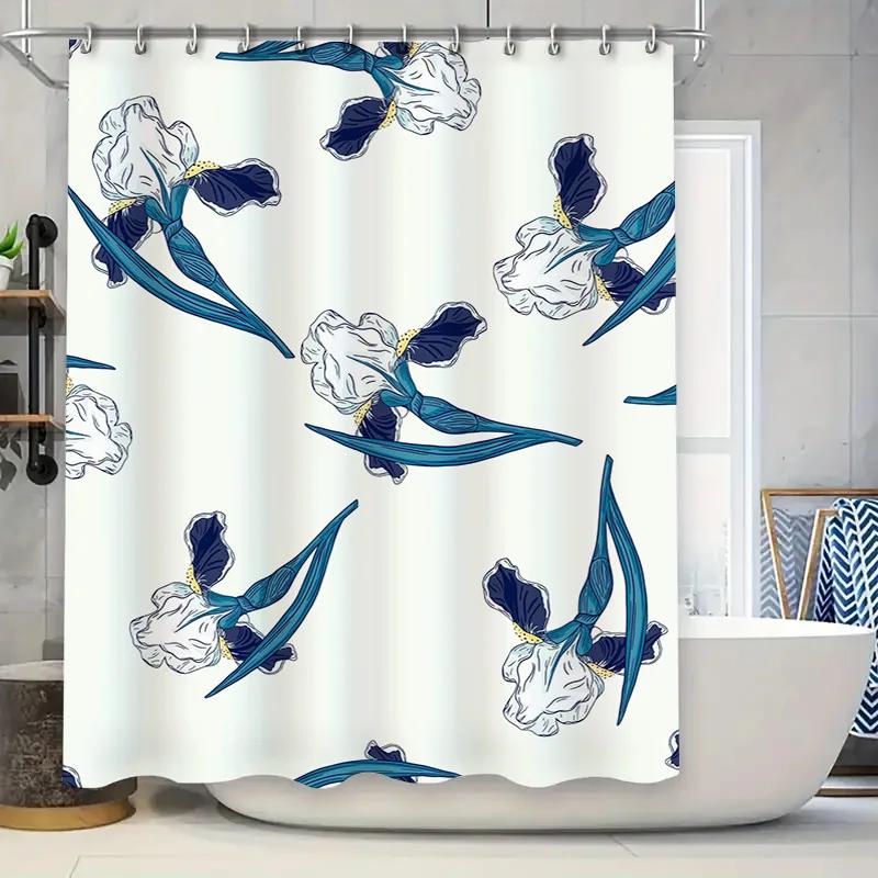 

Blue Iris Print Shower Curtain Waterproof Bath Decor Home Decoration Customizable Size Available Bathroom Curtains W60H190(CM)-1 Pcs