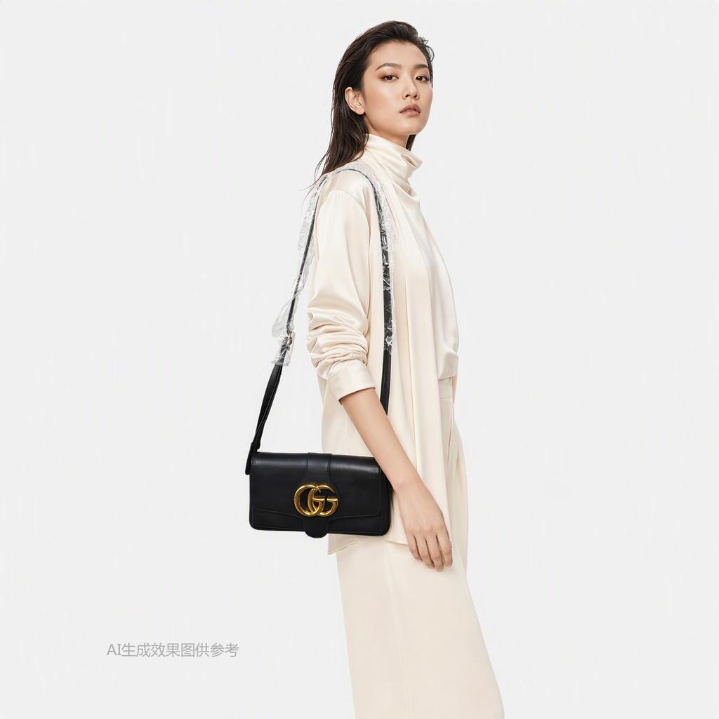 [Gebraucht] Arli Gold Logo Double G Metall-Accessoire Leder Kleine Quadratische Crossbody-Umhängetasche - Gut #TJVH3B