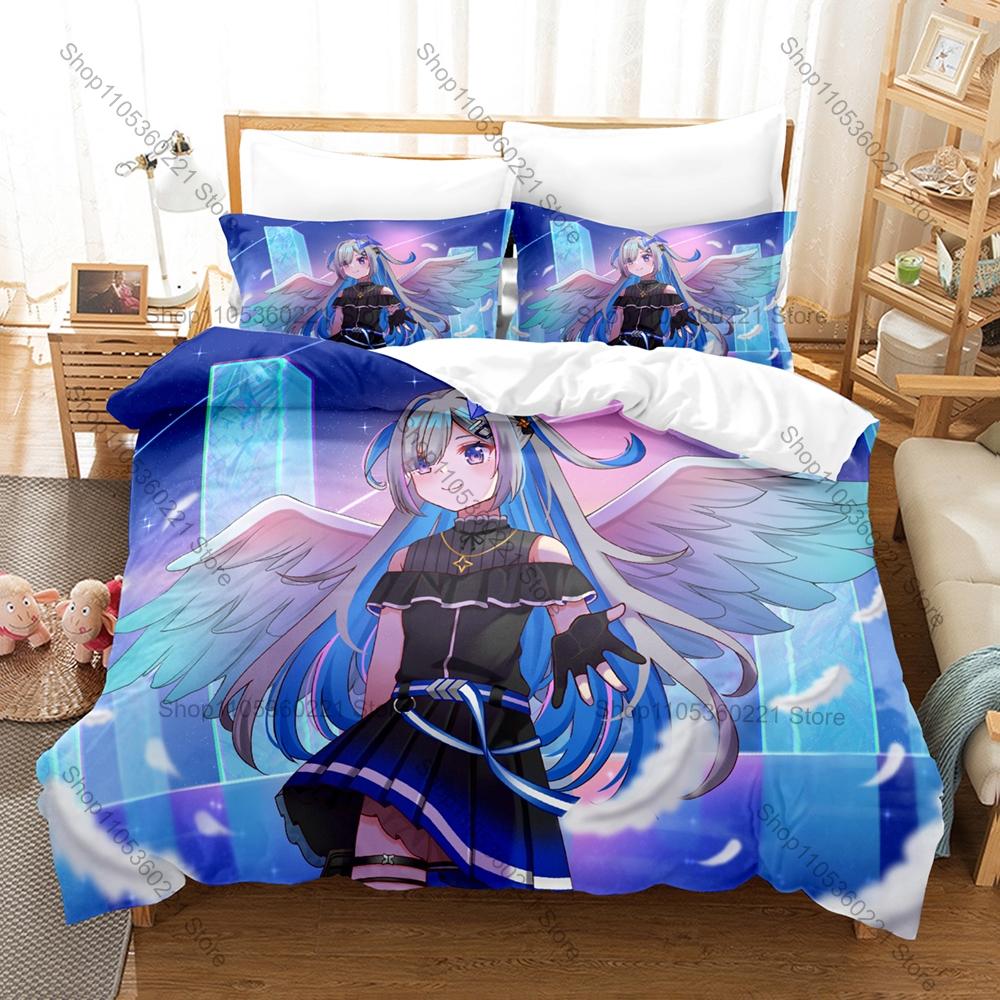 Amane Kanata Blue Hair Wing Angel Anime Print Duvet Cover + 2 Pillowcases Soft Pastel Microfiber Bedroom Decor