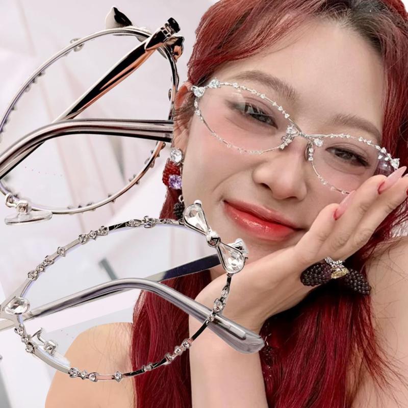 1PC Oval Punk Diamond Glasses Men's and Women's Luxury Fashion Trend Rhinestone Anti-blue Glasses Korean Version of Street Style Glasses