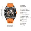 Luminous Skeleton Self Winding Mechanical Watches for Men Tonneau Shape Waterproof Sports Watch Rubber Strap