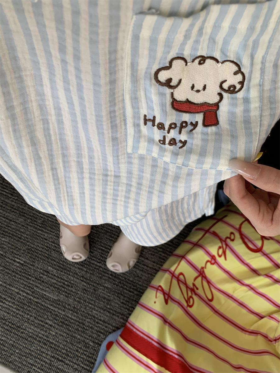

Internet celebrity new blue striped puppy pajamas women s crew neck short-sleeved shorts two-piece women s casual loungewear XXL