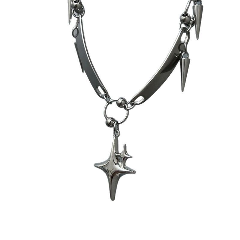 Hiphop Punk Nietenstern Anhänger Halskette für Männer Frauen Gothic Geometrisch Metall Spleiß Halskette Y2K Rock Schmuck Zubehör