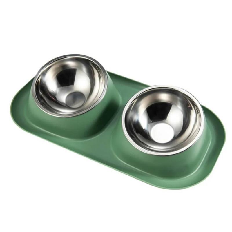 

Stainless Steel Cat Dog Bowl Anti Spill Non Tip Water Bowl Slip Resistant Feeding Dish for Home Use зелений