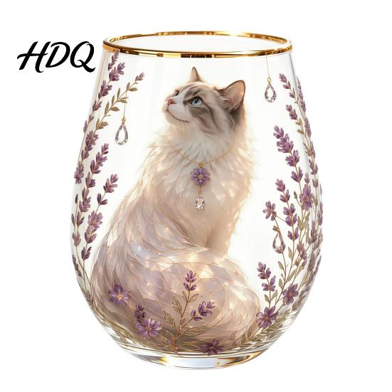 Hand-painted Glass Cup Hand Painted Tumbler Egg Shaped with Gold Rim Clear