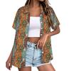 Women's Casual Short Sleeve Button Down Shirt Hawaiian Print Open Front Collar Blouse Lightweight Summer Top