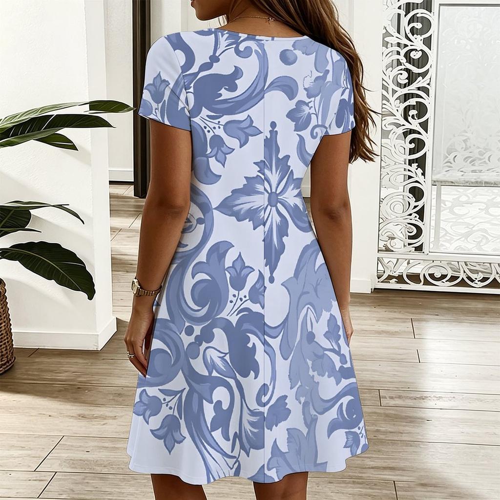 Ladies V Neck Graceful Gardenia Floral Plus Size Summer Short Sleeve Loose Gown