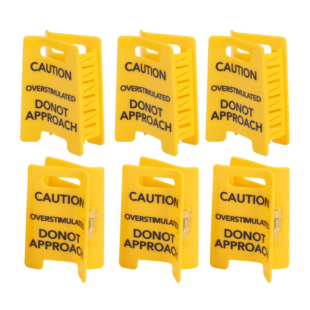 6pcs Funny Yellow Hair Claw Clips for Women Girls, Vibrant Warning Sign Design, Humorous Hairpin Accessories, Sturdy