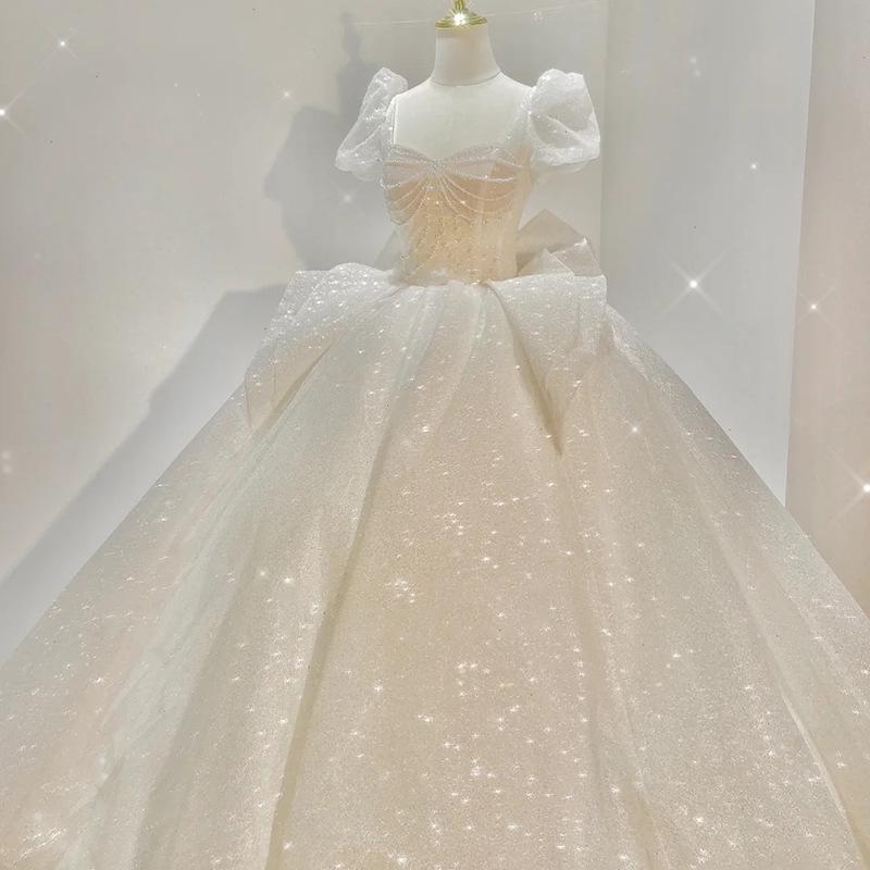 2025 French Retro Summer Wedding Dress: High-Quality Plus Size Bridal Gown with Light Train & Embroidery D93