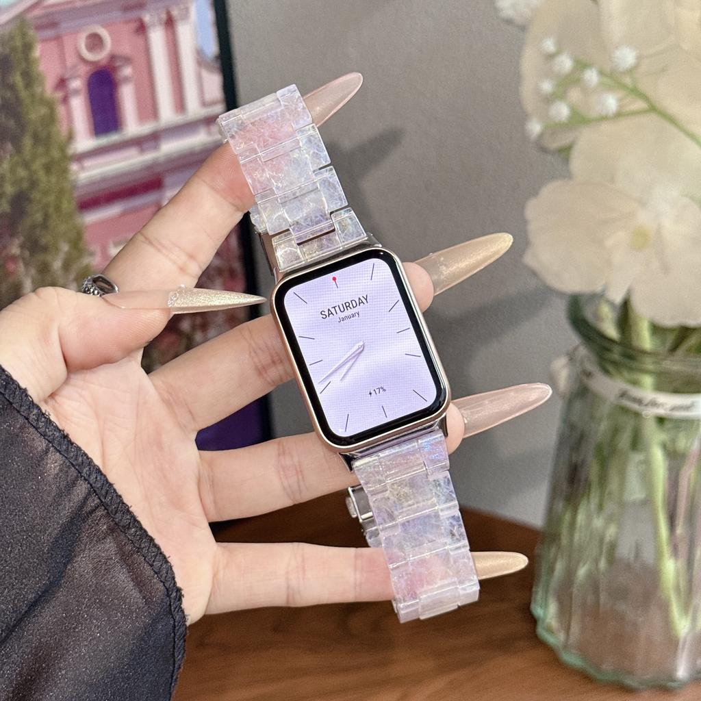 Glitter Marble Resin Band for Xiaomi Mi Band 8/9/10 Pro, Redmi Watch 4/5/6, Magnetic Transparent Strap Unisex