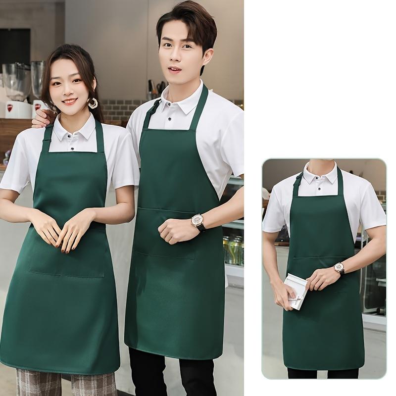 Unisex Customizable Polyester Chef Apron with Pockets - Durable Knit Fabric Cooking Apron for Men and Women, Ideal for Kitchen, Grill, Restaurant, Bar