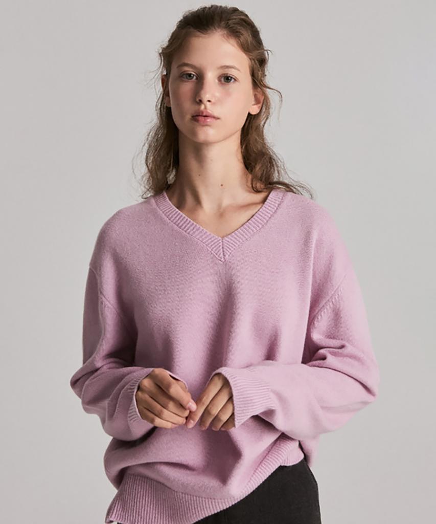 LESATELIER Lumen Classic Wool V-Neck Knit (Pink)