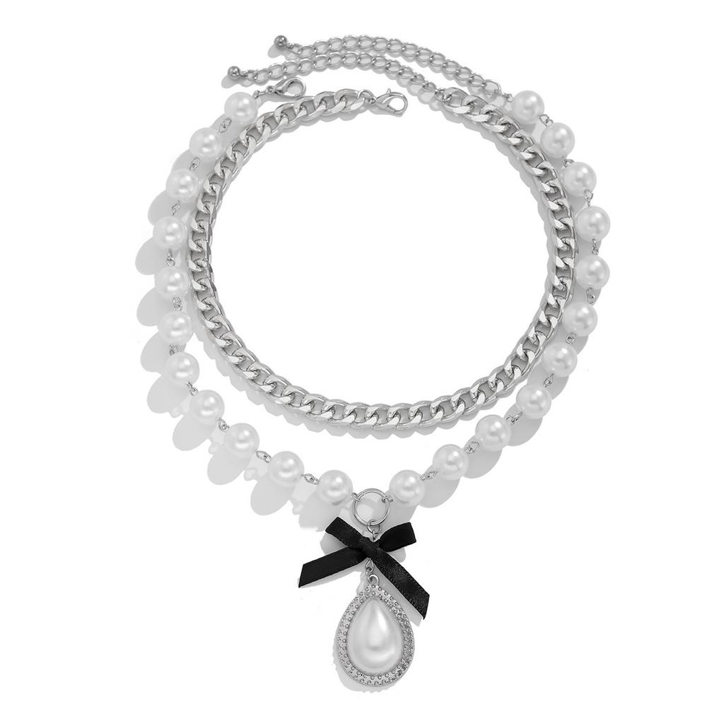 Çok Katmanlı İmitasyon İnci Su Damlası Düğüm Kolye Kadın İddialı Choker Düğün Parti Takı Aksesuarları