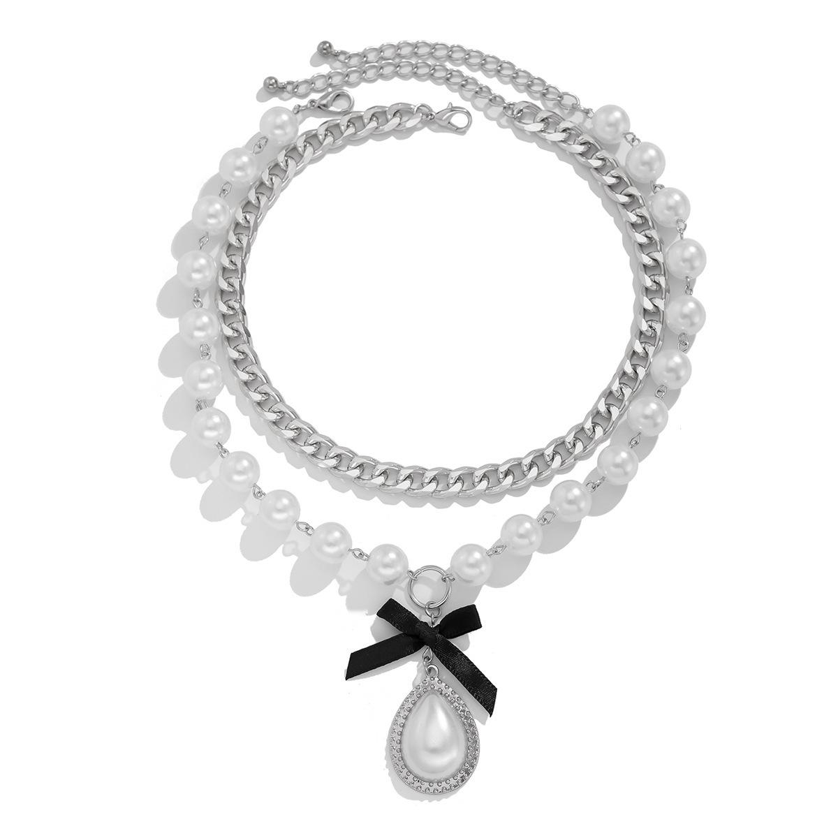 

Многослойное ожерелье с подвеской в виде узла из искусственного жемчуга с каплями воды, женское колье, ювелирные изделия для свадебной вечеринки, аксессуары