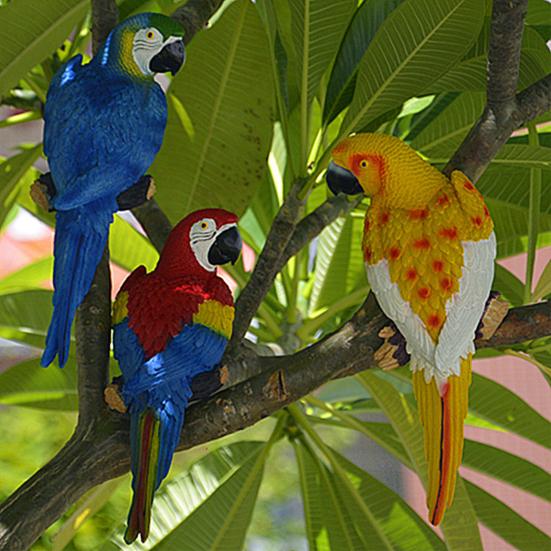 Tree Stump Parrot Ornament, Waterproof Resin Parrot Statue with Realistic Feather Texture, Outdoor Wall Mount Macaw Bird Ornament for Garden Tree