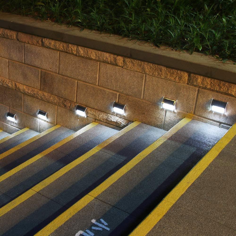 Led Solar Stainless Steel Wall Lamps Auto Light Sensor 3leds Wireless Lights Waterproof Cold Warm White Charge Step Fence Modern