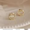 French Retro Pearl Plaid Earrings: Luxury Korean Studs for Women