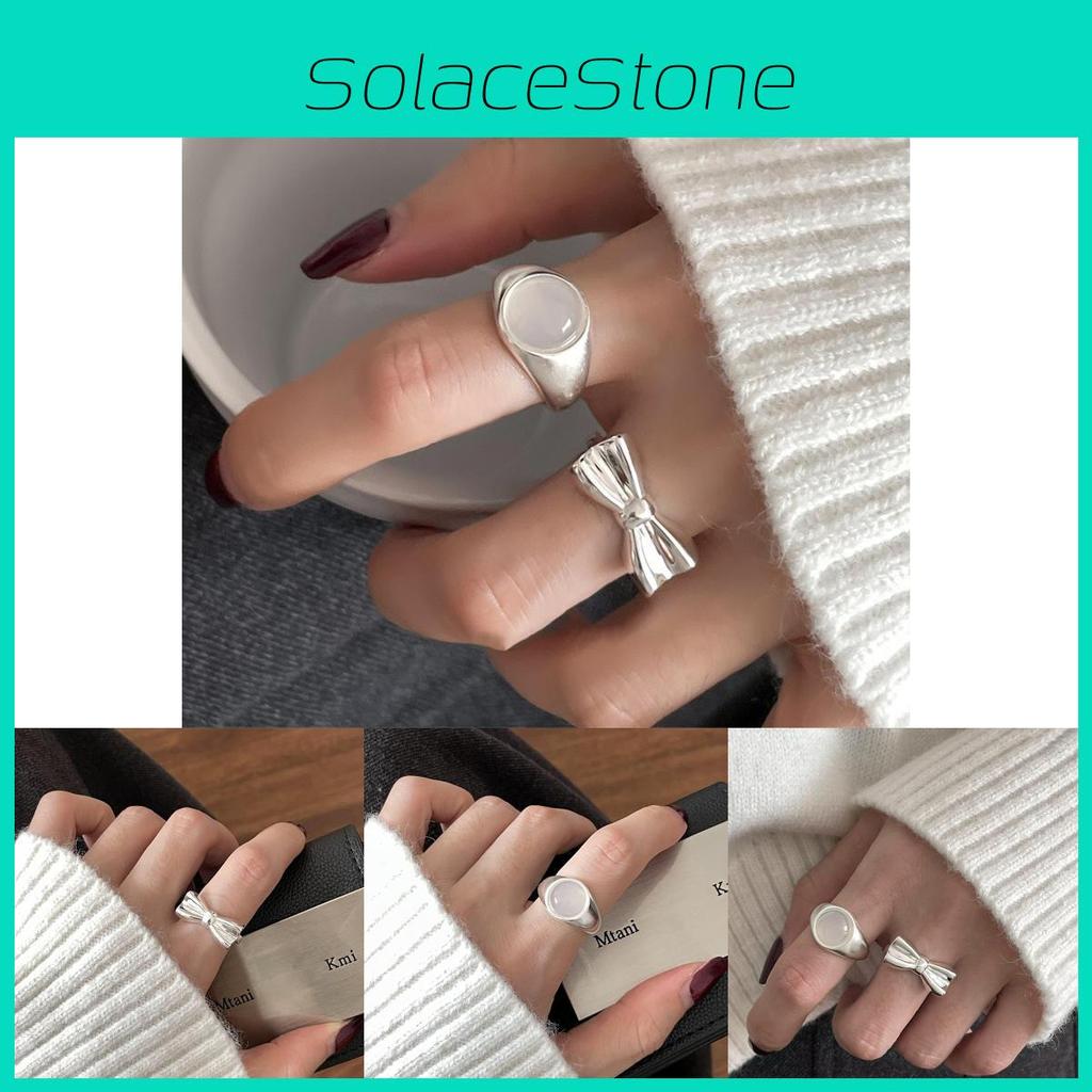 Sophisticated White Moonstone Bow Ring For Women Featuring Versatile Adjustable Fit