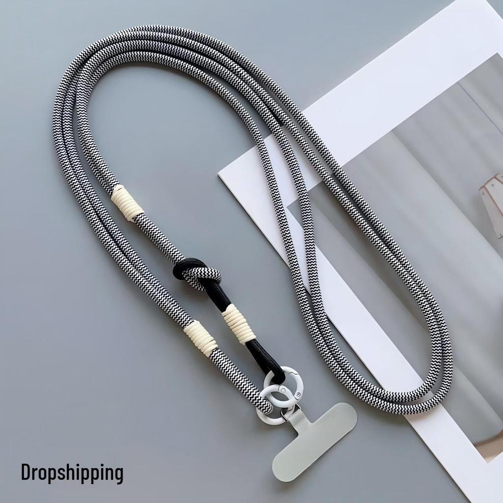 Color-Block Woven Crossbody Mobile Phone Case with Anti-Drop Lanyard