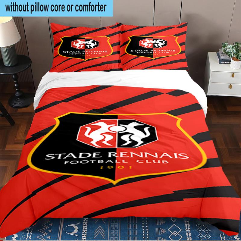 3PCS Stade Football Club Crest Bedding Set,Including 1pc Duvet Cover And 2pcs Pillowcases Perfect for Bedroom, Dormitory, Fan Christmas gift
