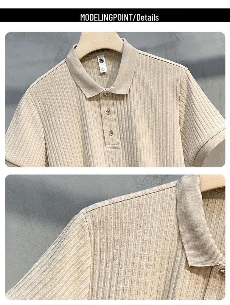 2023 Trendy Mercerized Knitted Polo Shirt – Striped, Short-Sleeved, Lapel Men's Summer Top