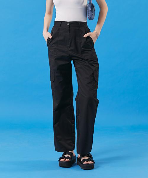 KOLEAT Cooling High-Waisted Wide Cargo Slacks Pants [Black]