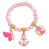 Symbolic Beaded Bracelet For Breast Cancers Awareness Adjustable Design Wristchain Ribbon Wheat Pendant Jewelry