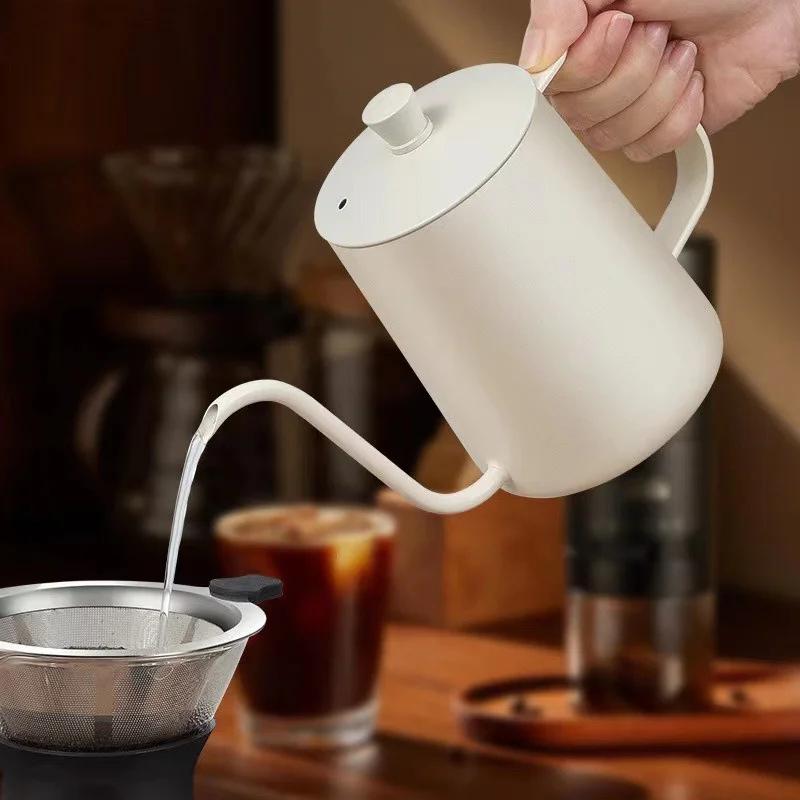 Cafetière 350/600 ml avec couvercle, bec long et fin, en acier inoxydable 304, pour infusion manuelle du café
