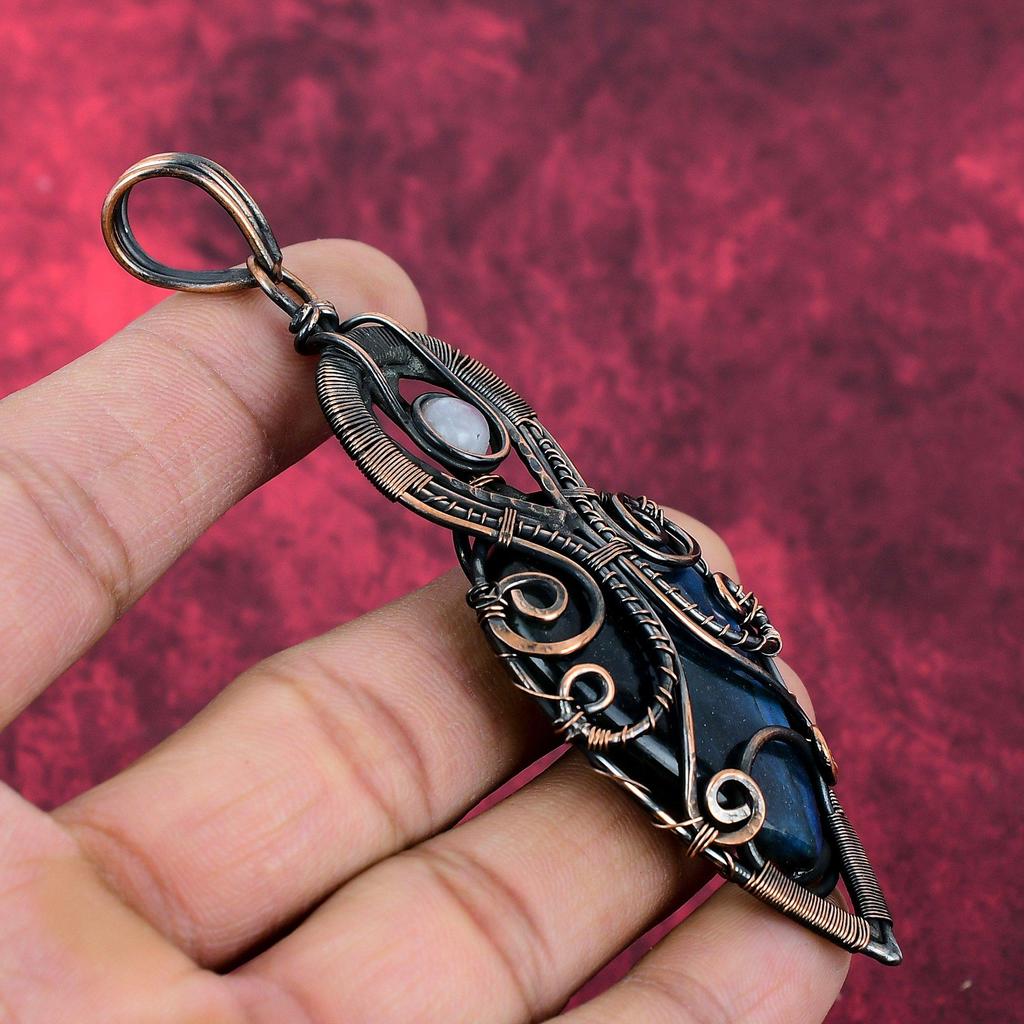 Labradorite Pendant Copper Wire Wrapped Jewelry Rainbow Moonstone Pendant Handmade Gemstone Jewelry Copper Wire Wrap Pendant Gifts For Her