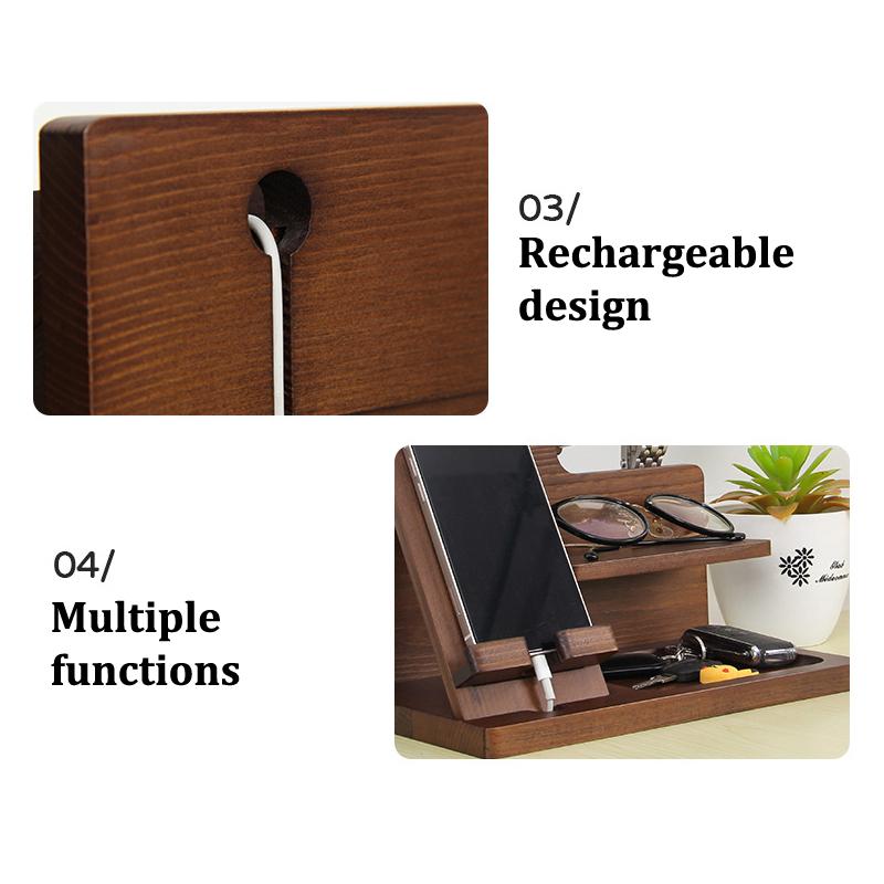 Nachtkastje Organizer Hout Telefoon Docking Station Sleutelhouder Portemonnee Stand Horloge Organizer Valentijnsdag Cadeaus Voor Hem Houten Organizer