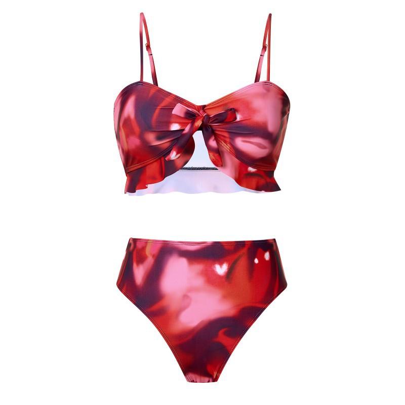 Three-piece Split Print Sexy Women's Swimsuit High-waist Slim Bikini