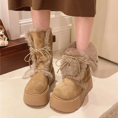 Women's Mid-calf Thick Bottom Winter Lightweight Warm Padded Snow Boots Non-slip Wear-resistant Casual Sneakers Martin Cotton Boots