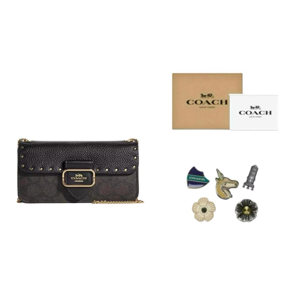 Coach Morgan 20 Classic Monogram Studded Closure Leather Detail Small Shoulder Crossbody Bag Women bags Black CF474-IMOSN