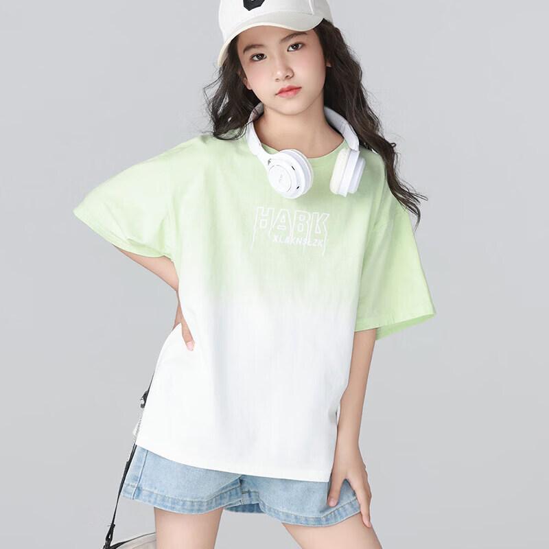 Moonkids Girls  Gradient Green Short Sleeve T-Shirt 120cm