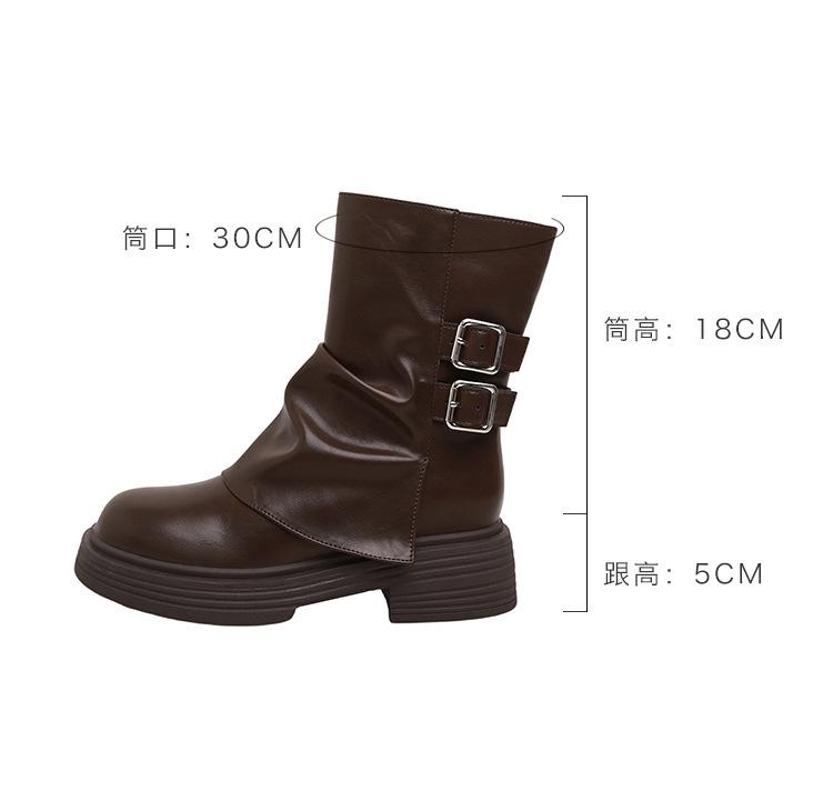 Spice Girl Maillard Boots Short Boots Women s New British Martin Boots Women s Spring and Autumn Single Boots Retro Pile Boots 35