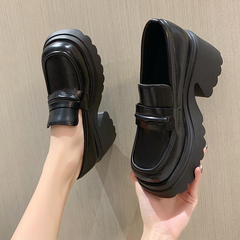 British style platform thick heel loafers women's 2024 new fashion trend design casual single shoes sweet small leather shoes