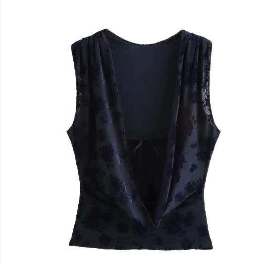 European and American women s clothing INS popular fashion flocking silk mesh top 3067134 long skirt S