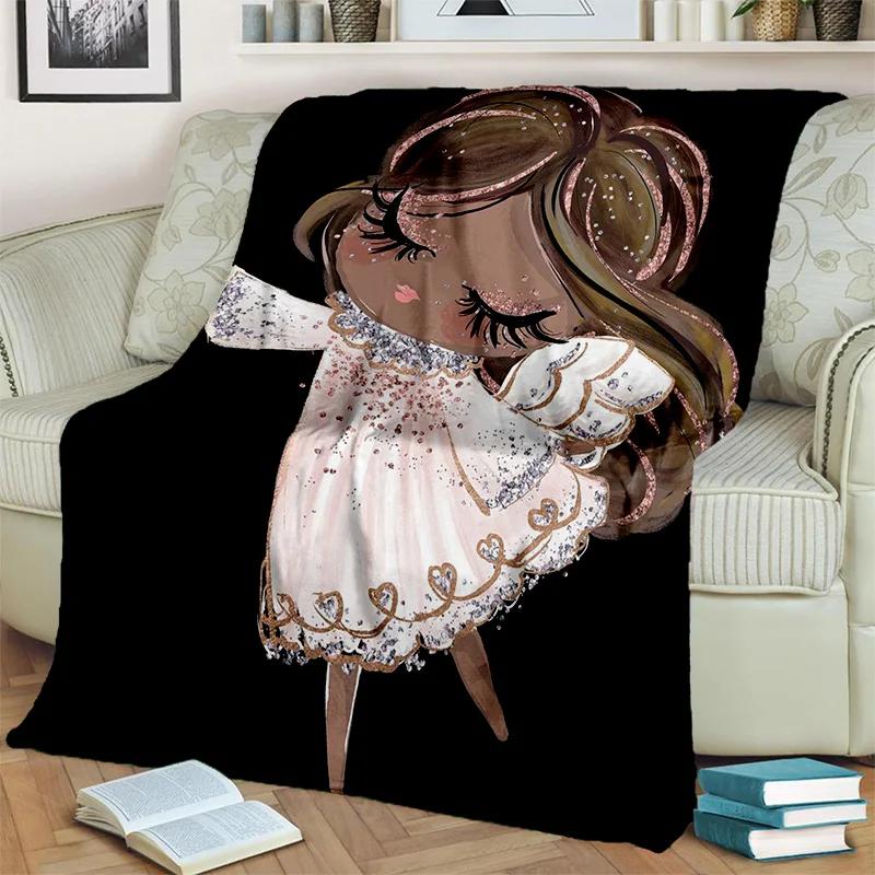 Cute Ballet Girl Ballerina Fairy Cartoon Blanket,soft Throw Blanket for Home Bedroom Bed Sofa Picnic Office Cover Blanket Kids