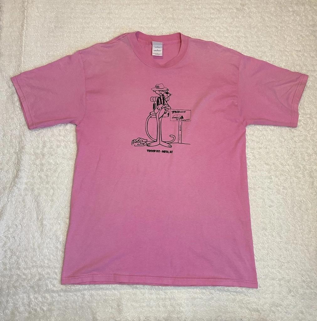VTG Y2K 2006 Pink Panther Gildan T Shirt Pink Size L Mens Unisex Camping Mesa AZ