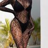 Sultry European & American Long-Sleeved Bodysuit with Fishnet Stockings - See-Through, Closed Crotch