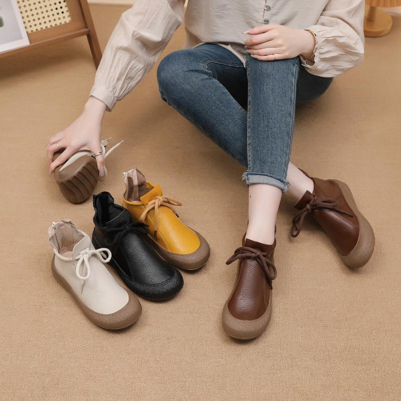 2026 Spring Autumn Genuine Leather Shoes Women Ankle Boots Soft Brand Mother Shoes Casual Boots Plus Size 41