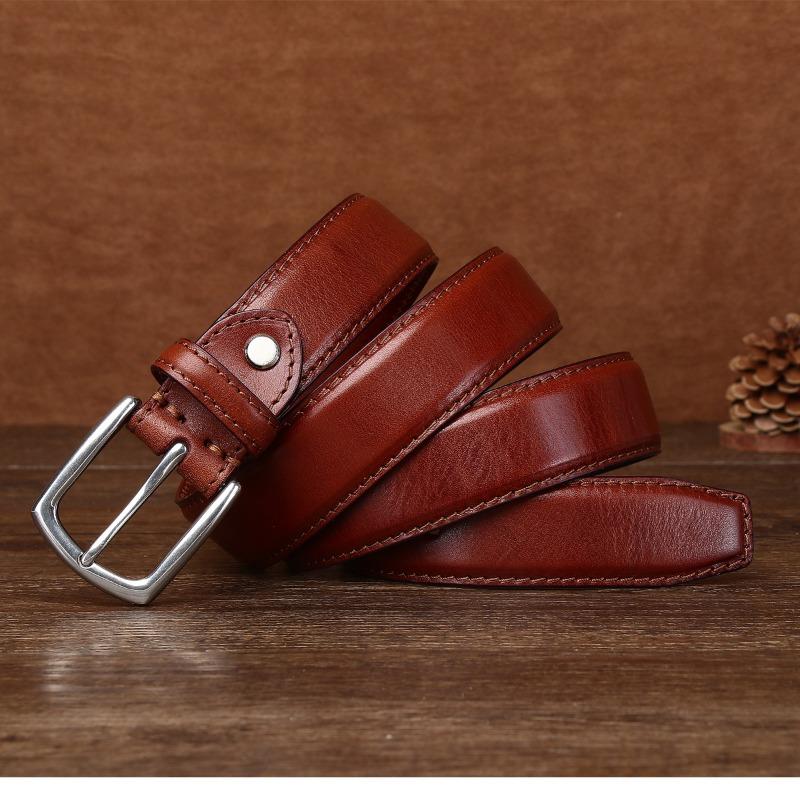 Vegetable Tanned First Layer Cowhide Men's Genuine Leather Belt Men's Casual Retro Pin Buckle Belt