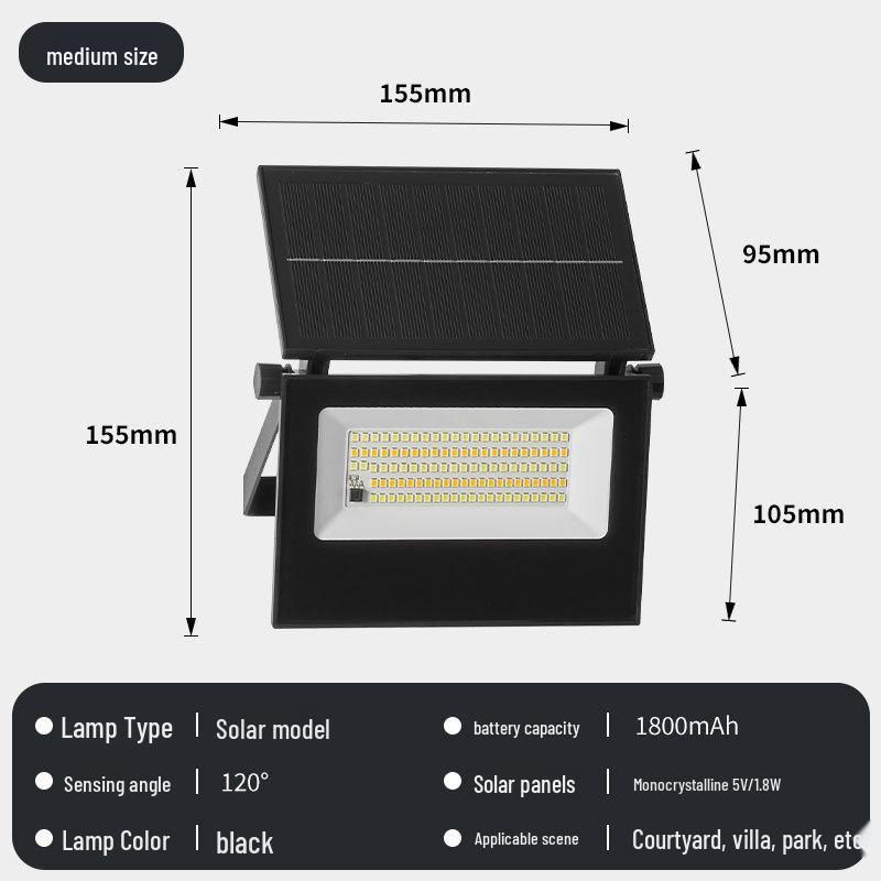 Foldable Solar LED Floodlight with Motion Sensor - Ultra-Bright Outdoor Courtyard Wall Light