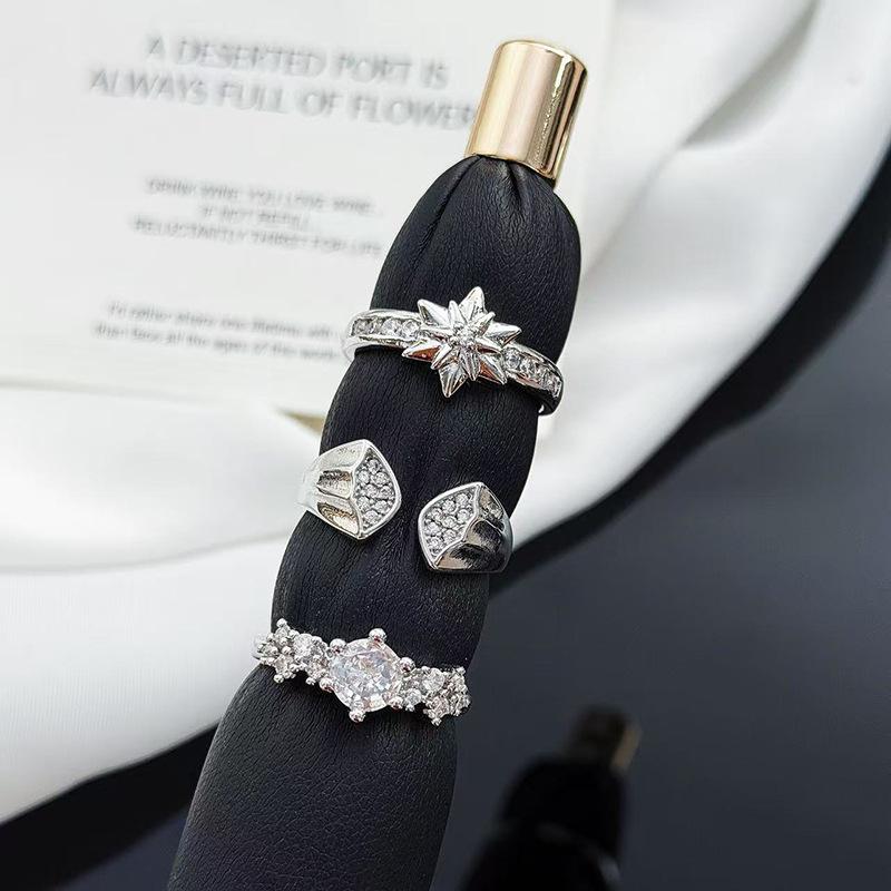 Super Immortal Zir*****Ctagram Single Diamond Zir*****Pen Ring Women'S Niche Light Luxury Stacked Index Finger Ring