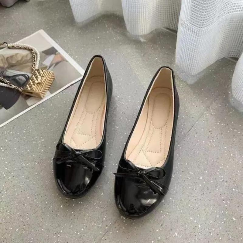 Shoes Women Japanned Leather Pocket Flats Bowtie Moccasin Round Toe Chassure Femme Roll-Up Cake Shoes Ballet Flats Shoes Women 35 1698₽