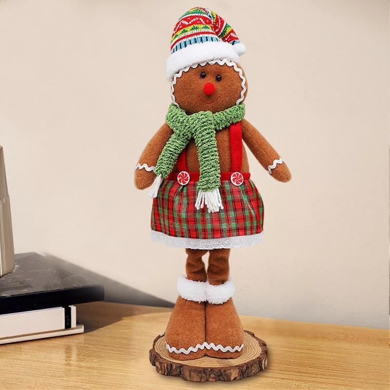  Plush Toy Stuffed Gingerbread Man Christmas Decoration Standing Gingerbread Man Doll with Retractable Legs Gift for Kids