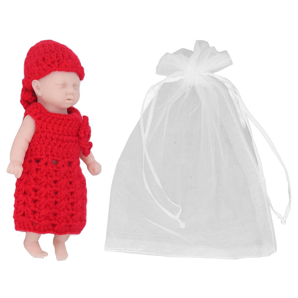 6in Simulation Doll with Red Sweater Solid Silicone Newborn Doll Toy for Over 3 Years Old