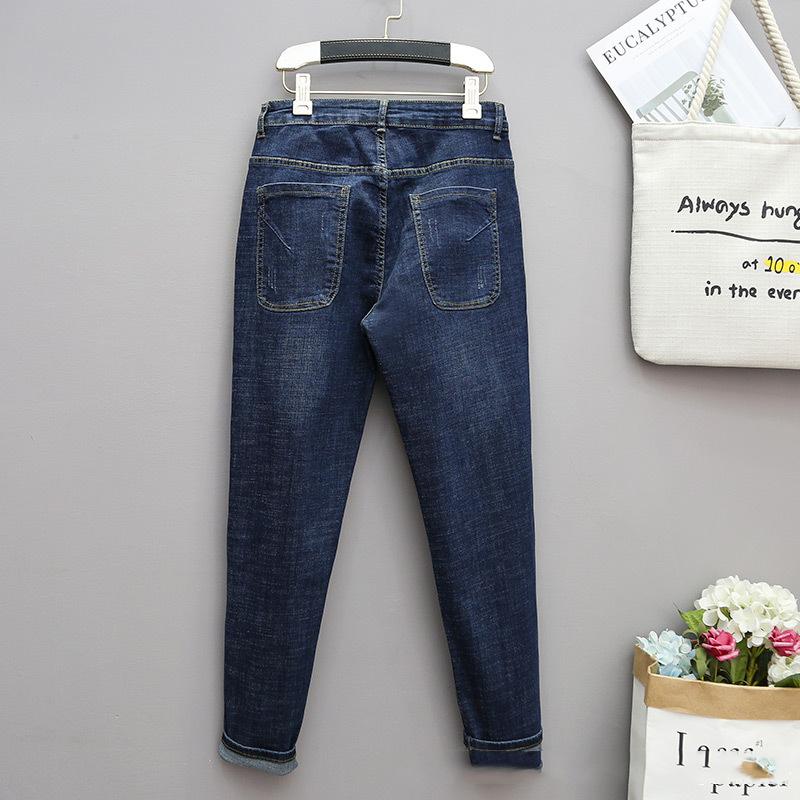 Padded and Thickened Plus Size Jeans Harem Pants Women's Fall Elastic High Waist Casual Pants Jeans with Carrots Comfort Waist Pants