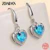 925 Sterling Silver Heart Shaped Zircon Dangle Earrings for Women Fashion Jewelry Party Gift