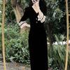 Hepburn-Inspired Black Velvet Dress: Waist-Hugging, Light Luxury, Niche Style for Women